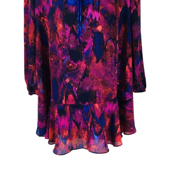 BCBGMaxazria Kena Shift Dress Sz M Flowy Chiffon Ruffle Hem Plum Berry Keyhole - Picture 8 of 15